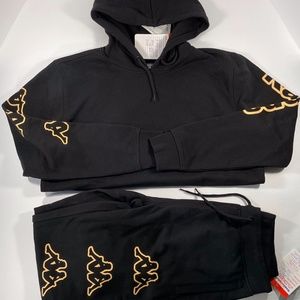 KAPPA SET LOGO TAPE ARS SWEATPANTS AND HOODIE BLACK W YELLOW NWT MENS LARGE